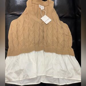 Heyson Knit Tan and White Layered Top